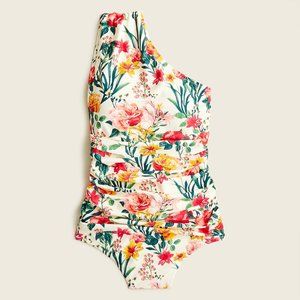 J. Crew Long torso Ruched one-shoulder swimsuit Antique White Multi 6